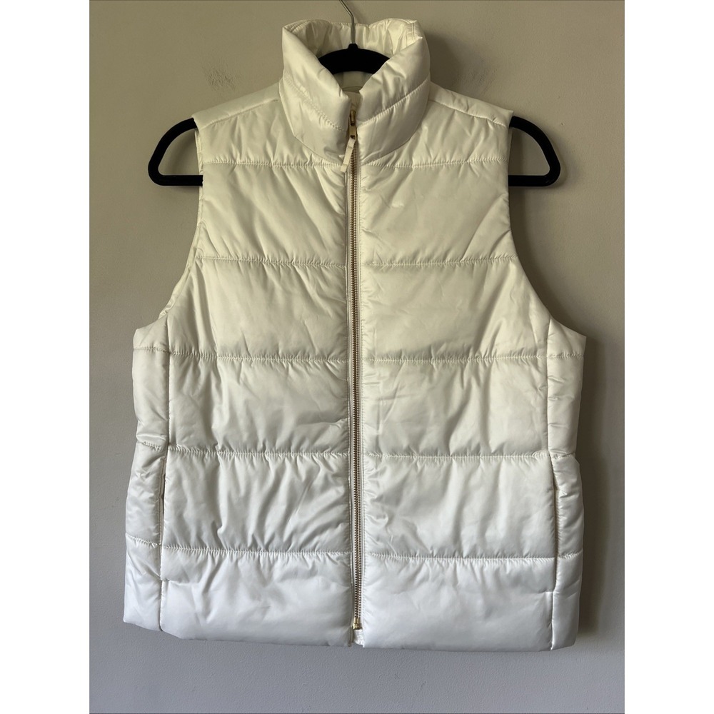 J. Crew Puffer Cream Ivory Full Zip Vest Zip Front Pockets Size Small NWT